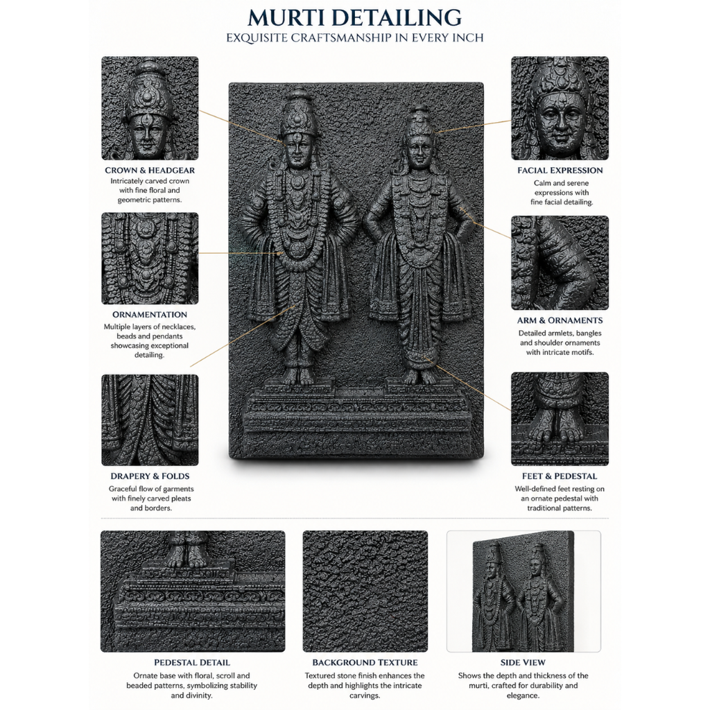 Lord Vitthal and Rukmini (black Stone 3inch)